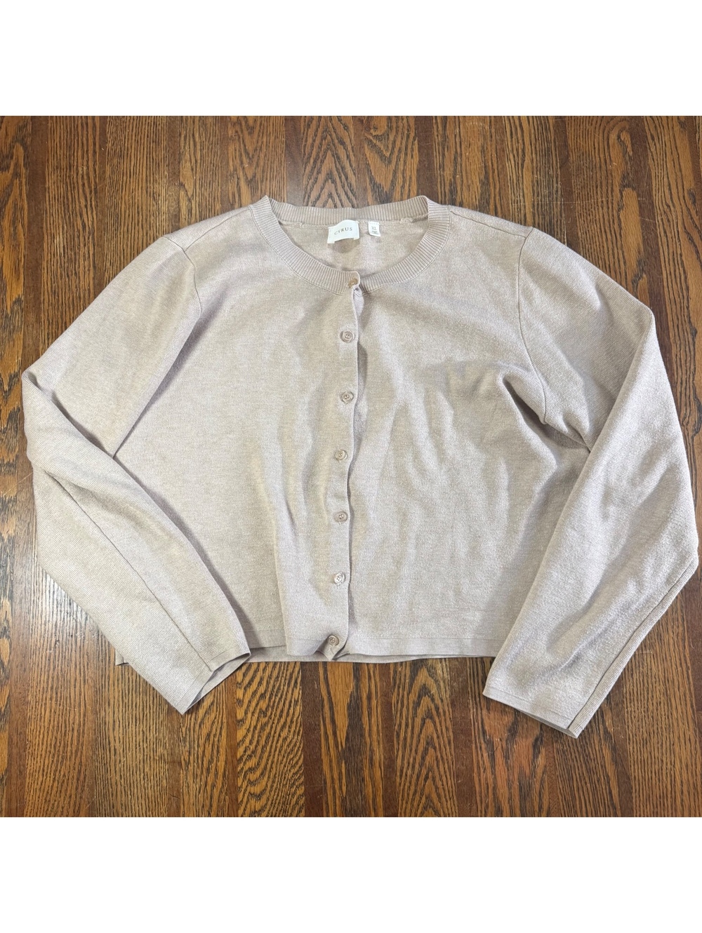 CYRUS Beige Fine Knit Button Front Crewneck Cardigan Sweater Size XL